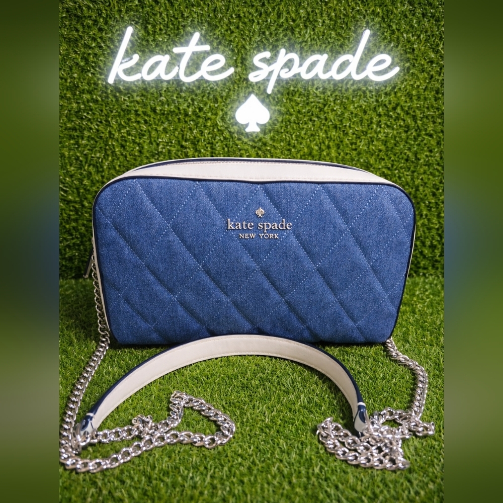 Kate Spade Denim Quilted Blue and Cream Crossbody Bag